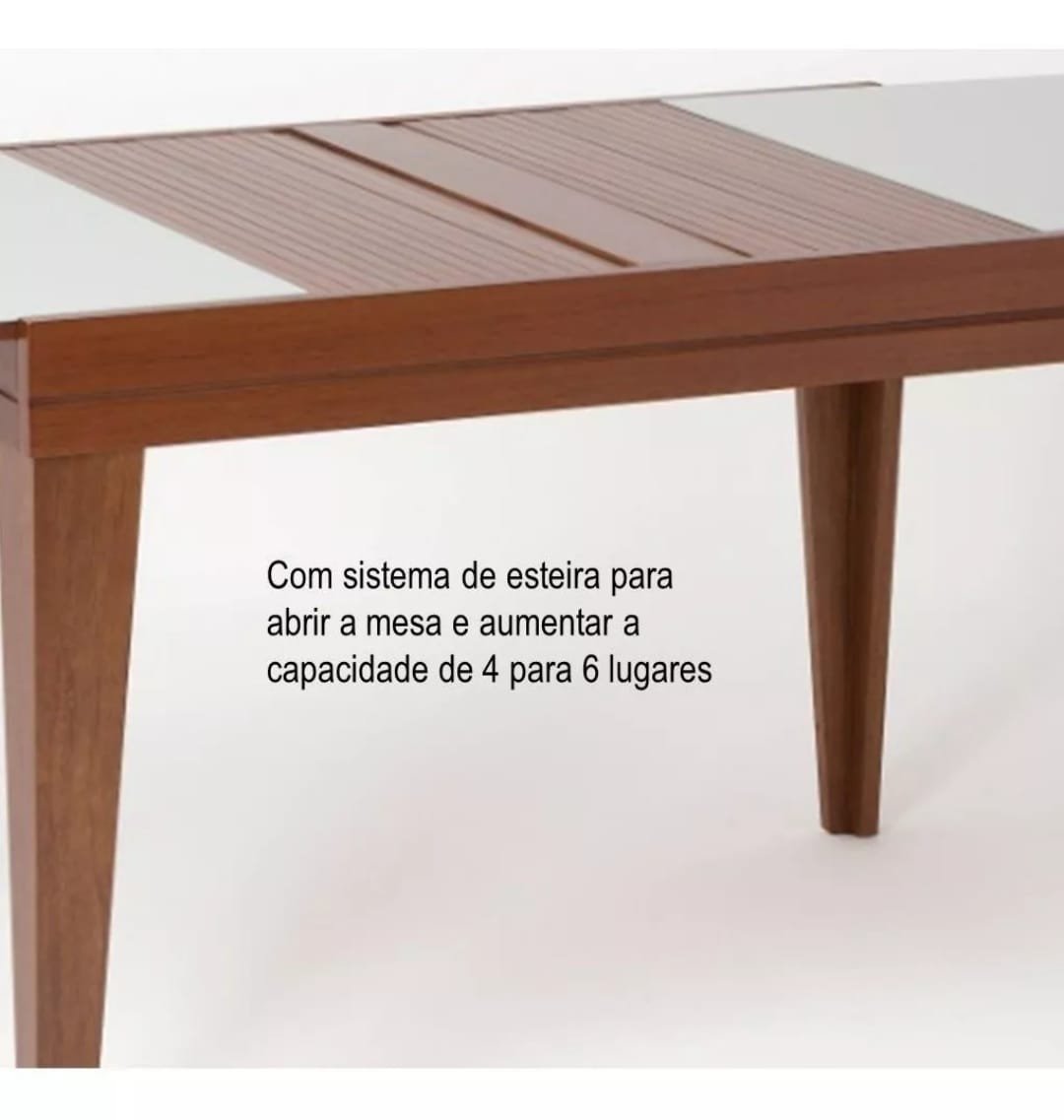 Mesa de Jantar Extensível 1.20 a 1.80 com Vidro Pés Madeira Gênova:imbuia/preto - 6