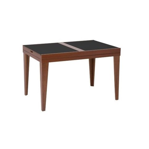 Mesa de Jantar Extensível 1.20 a 1.80 com Vidro Pés Madeira Gênova:imbuia/preto