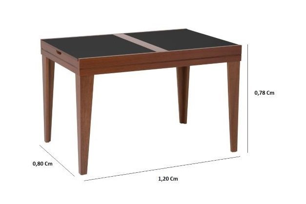 Mesa de Jantar Extensível 1.20 a 1.80 com Vidro Pés Madeira Gênova:imbuia/preto - 2