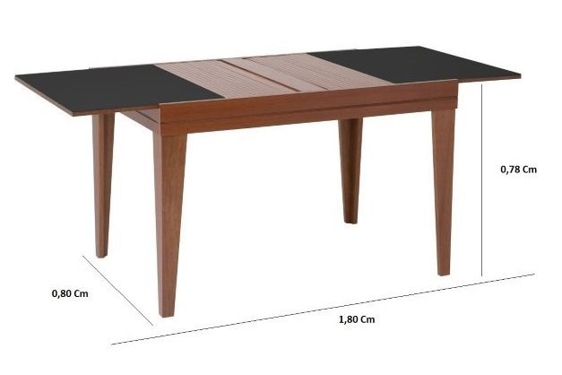 Mesa de Jantar Extensível 1.20 a 1.80 com Vidro Pés Madeira Gênova:imbuia/preto - 4