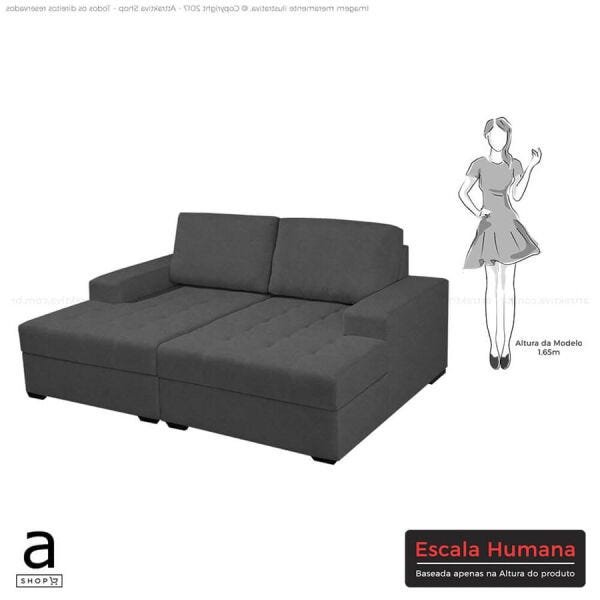 Sofá Modulado Mabili com Chaise Diversas Cores Suede Pena Cinza - 8