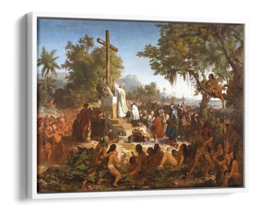 Quadro Decorativo Canvas Primeira Missa Brasil Religioso - Branco - 2