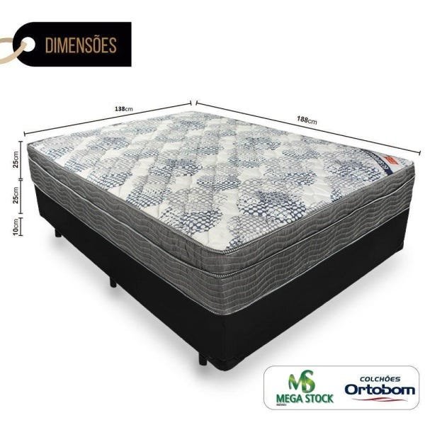 Cama Box Casal + Colchão de Molas Ensacadas - Ortobom - Iso Superpocket 138cm - Preto - 2