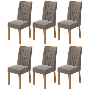 Conjunto 06 Cadeiras Estofadas Apogeu Móveis Lopas Amêndoa Clean/Suede Animale Bege