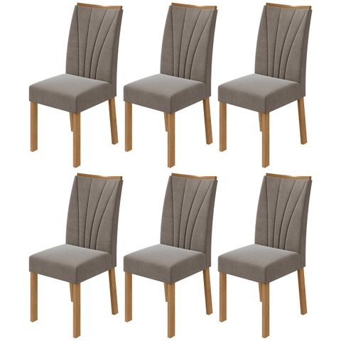 Conjunto 06 Cadeiras Estofadas Apogeu Móveis Lopas Amêndoa Clean/Suede Animale Bege
