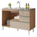 Ver imagem 2 de Balcão para Pia de 1,20 Mt Maceió com Gavetão Amendoa Off White Puxador Aluminio