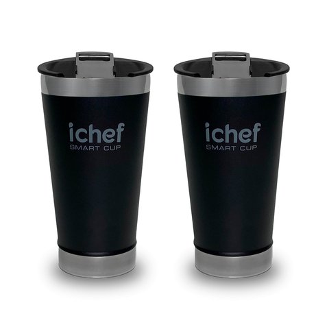 Dois Copos Térmico Polishop Ichef com Tampa Smart Cup 600 ml | Preto