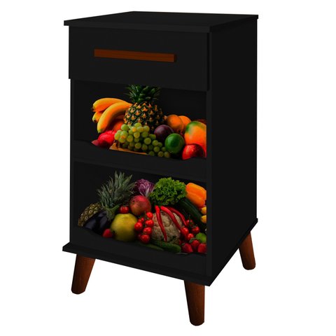 Balcão Fruteira Aparador com gaveta para bebedouro Malt. pés retrô cor Preto fosco PASSE