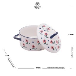 Mini Panela c/ Tampa Cerâmica 21x15x12,5cm Vintage Flores - Wolff - 3