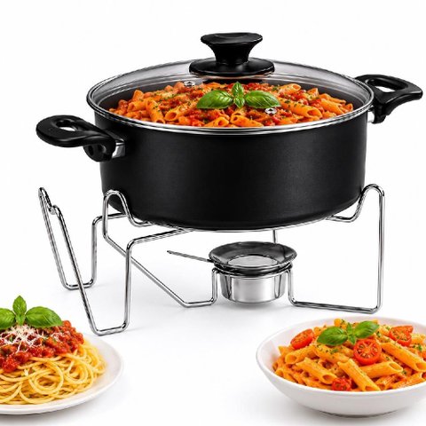 Rechaud 5 Litros Completo Kit Panela Antiaderente 5L Fogareiro Caldo Sopas Suporte Tampa de Vidro Pr