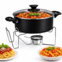 Ver imagem 1 de Rechaud 5 Litros Completo Kit Panela Antiaderente 5L Fogareiro Caldo Sopas Suporte Tampa de Vidro Pr