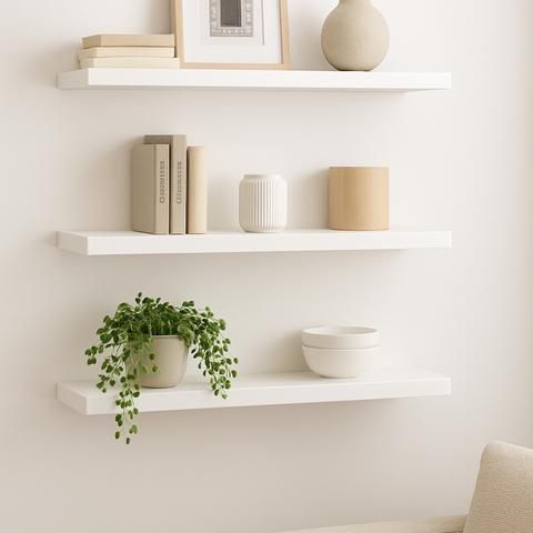 3 Prateleiras Mdf 25x10 + Suporte Flutuante Organizadora Decoração Sala Quarto Banheiro Branco