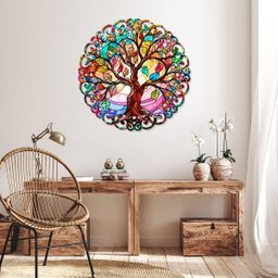 Mandala em Madeira, Impressão Uv - Árvore da Vida Colorida - 4