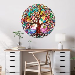 Mandala em Madeira, Impressão Uv - Árvore da Vida Colorida - 1