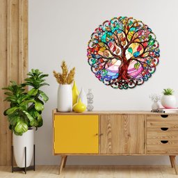 Mandala em Madeira, Impressão Uv - Árvore da Vida Colorida - 3