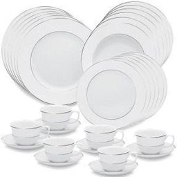 Aparelho de Jantar e Chá Oxford Flamingo Diamond 30 Peças - Branco - Liso - 1