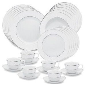 Aparelho de Jantar e Chá Oxford Flamingo Diamond 30 Peças - Branco - Liso