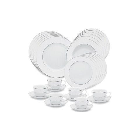 Aparelho de Jantar e Chá Oxford Flamingo Diamond 30 Peças - Branco - Liso