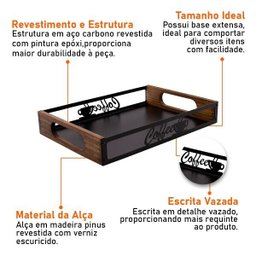 Bandeja Coffee de Madeira Rústica e Aço Preta - Wp Connect - 4