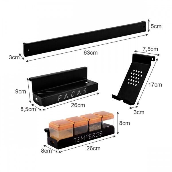 Utensílios Para Barra de Cozinha 63cm com Suporte Para Celular - 7