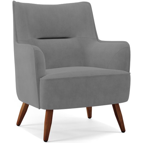 Poltrona Decorativa Fixa Pés de Madeira Isabella D02 Veludo Cinza B-317 - Lyam Decor