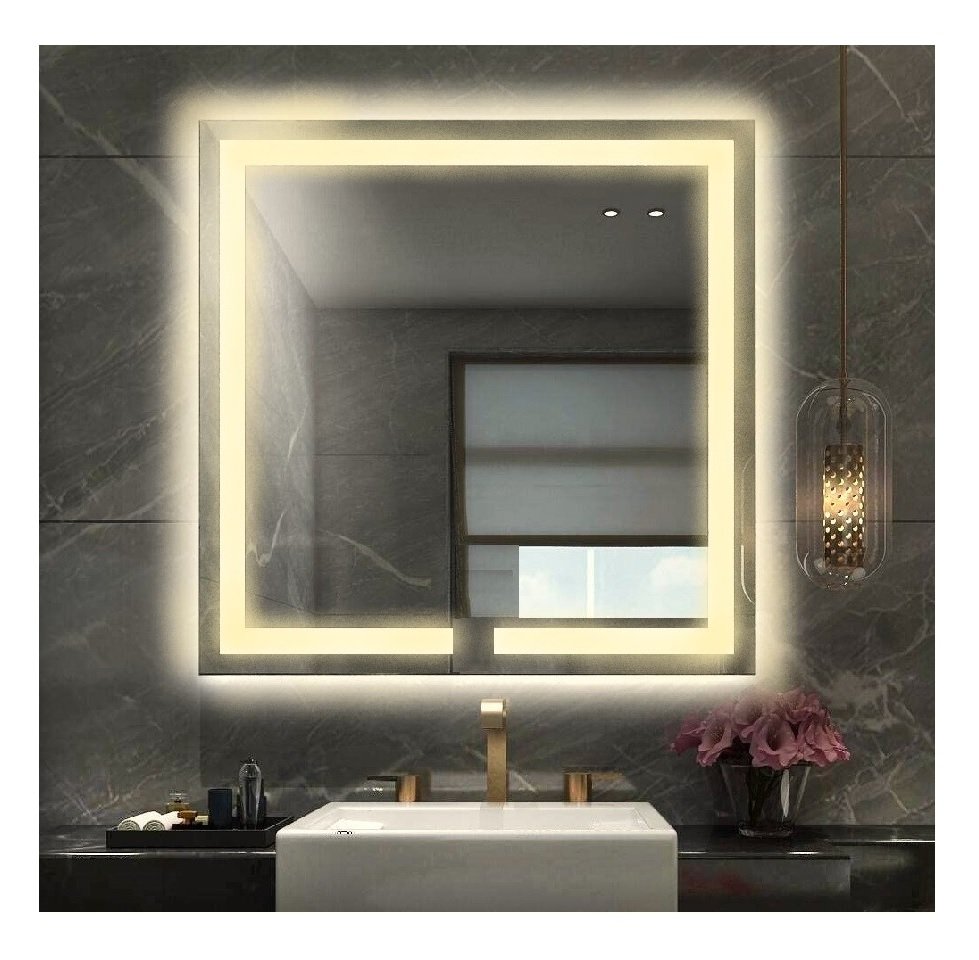 Espelho Led Quente Quadrado Iluminado Jateado - 60x60cm - 5
