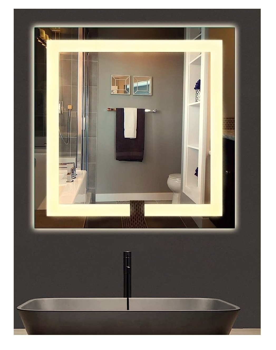 Espelho Led Quente Quadrado Iluminado Jateado - 60x60cm - 4