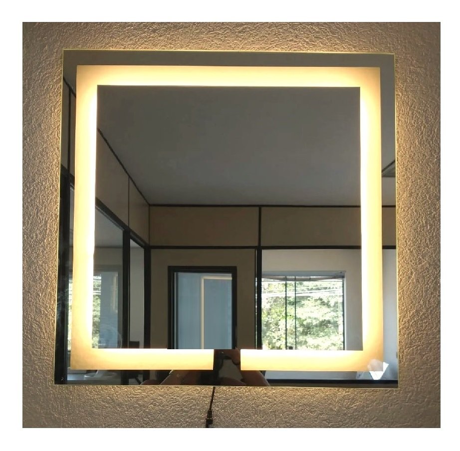 Espelho Led Quente Quadrado Iluminado Jateado - 60x60cm - 10