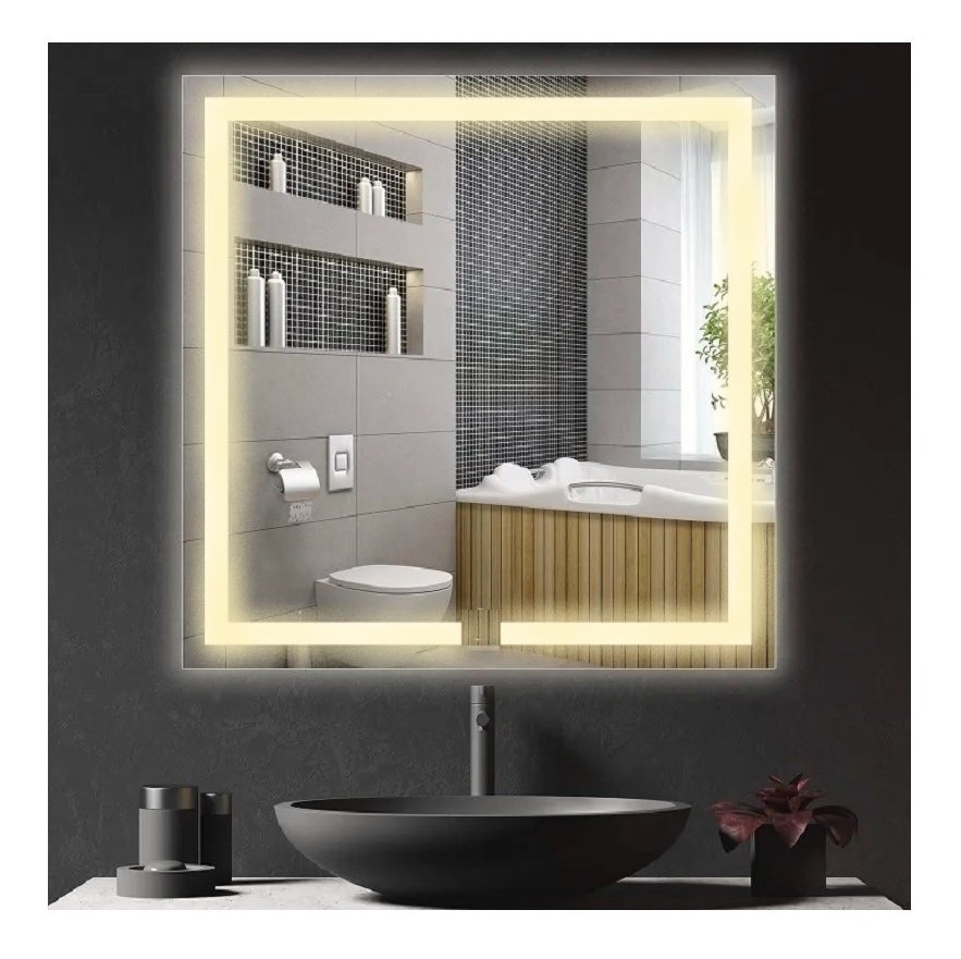 Espelho Led Quente Quadrado Iluminado Jateado - 60x60cm - 6