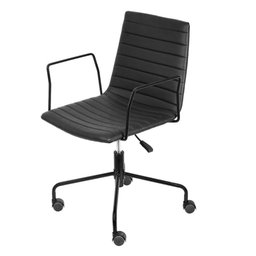 Cadeira Escritório Giratória Baixa Lima Or Design em Pu Preto Base Aço Preto Rodízio Nylon - 1