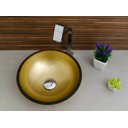 Ver imagem 3 de Cuba p/ Banheiros Lavabos Vidro Redonda 30cm + Válvula Click:Dourado