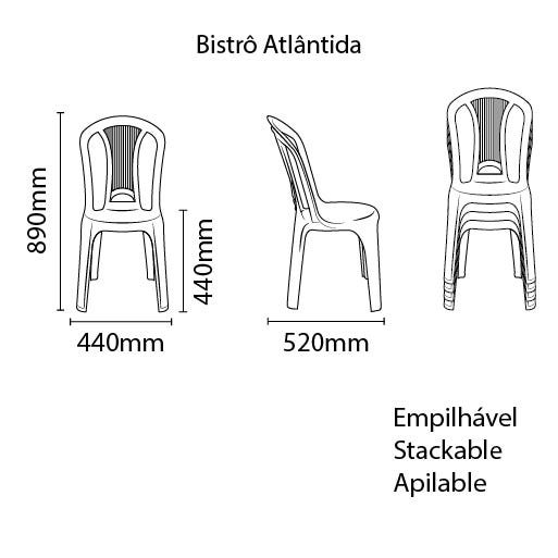 Kit 4 Cadeira Atlântida PVC Branca Tramontina - 4