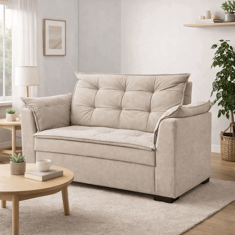 Sofá 2 Lugares 140 Cm Namoradeira Sala Confortável Requinte Recepção Linho:linho Bege