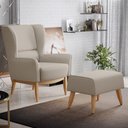 Ver imagem 2 de Kit Poltrona Decorativa Milena D02 com Puff Viseo Linho Bege C-107 - Lyam Decor