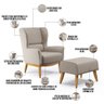 Kit Poltrona Decorativa Milena D02 com Puff Viseo Linho Bege C-107 - Lyam Decor - 4