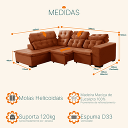 Sofá Canto Retrátil e Reclinável 6 Lugares Pillow Top Molas Bonnel Berlim Terracota - 3