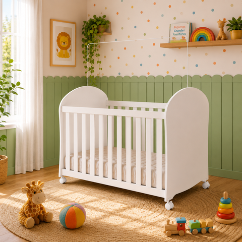 Berço Peroba Smim Americano Cor Branco com Rodízios Infantil