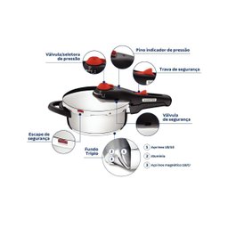 Panela de Pressão Tramontina Solar Inox 3l - Fundo Triplo - 5 Panela de Pressão Tramontina Solar Inox 3l - Fundo Triplo - 5