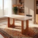 Ver imagem 1 de Mesa de Jantar Retangular 6 Lugares 180cm MDF/Vidro Tali CabeCasa MadeiraOriginals Bege