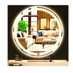 Espelho Jateado Redondo 60cm com Led Quente - 4 Espelho Jateado Redondo 60cm com Led Quente - 4