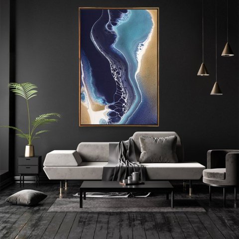 Quadro Decorativo Vertical Moderno Mármore Azul com Moldura e Sem Vidro 40X60