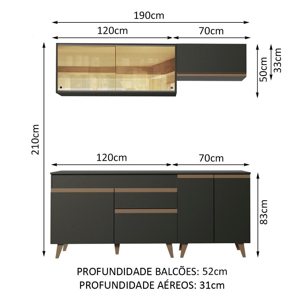 Armário de Cozinha Compacta 190cm Preto Reims Madesa 01 - 4