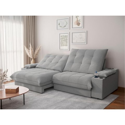 Sofá Thor 2,50cm com Super Pillow e Molas Ensacadas Linhosoft - Netsofas - Prata