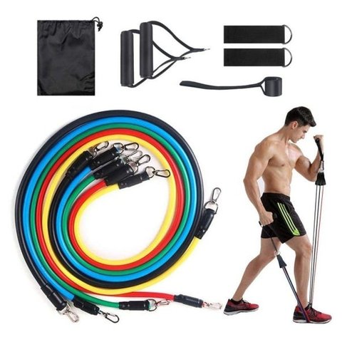 Kit Elástico Extensor 11 Itens Musculação Funcional Em Casa