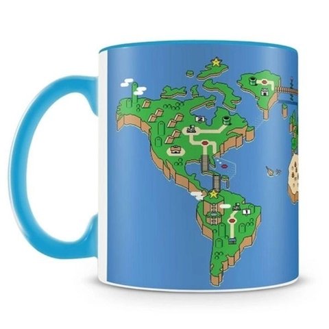 Caneca Reta Mapa Mundi Mario Bros