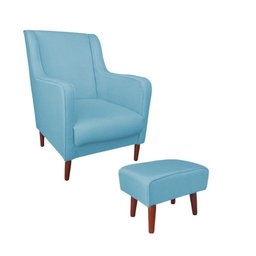 Poltrona Amamentação com Puff Manu Veludo Azul Turquesa - 1