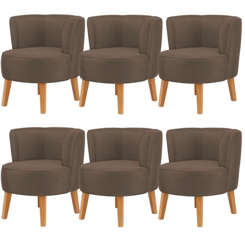 Kit 6 Poltronas Estofadas para Recepção de Escritório Ergonômica Tecido Veludo Macia Pés de Madeira