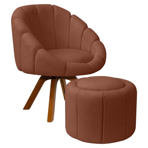 Kit Poltrona Decorativa Orgânica Flora Base Giratória com Puff Bouclê - Sofa Store:bouclê Terracota