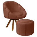 Ver imagem 1 de Kit Poltrona Decorativa Orgânica Flora Base Giratória com Puff Bouclê - Sofa Store:bouclê Terracota