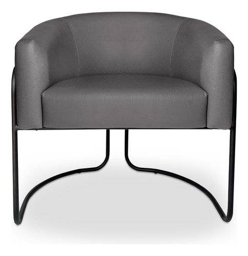 Poltrona Sofia Luxo Moderna com Base Aço Preto para Sala Corino Cinza Bz Decor - 2